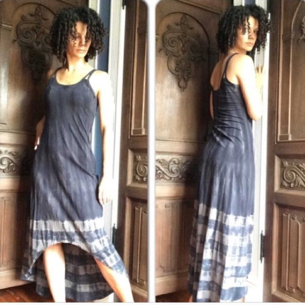 Athleta Womens Blue Tie‎ Dye High-Low Maxi Dress Built-in Bra Medium